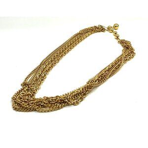 Gold Tone Multi-Strand Chain Necklace With Adjustable Beaded Clasp